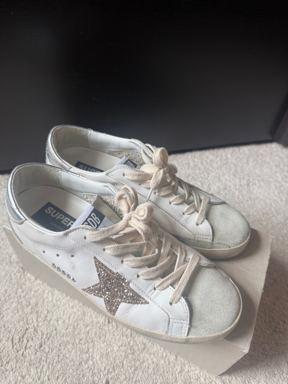 Golden Goose Women's Low-Top Sneakers in White and Gold Glitter